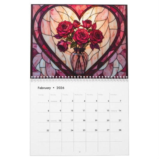 December Hanukkah Theme Stained Glass AI-generated Kalender (Feb 2026)