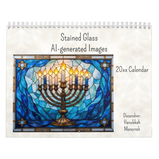 December Hanukkah Theme Stained Glass AI-generated Kalender (Hoes)