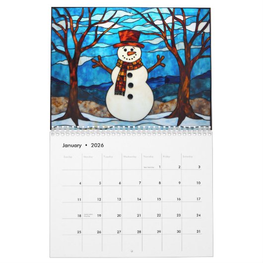 December Hanukkah Theme Stained Glass AI-generated Kalender (Jan 2026)