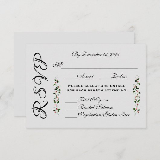 December Holiday Wedding RSVP Reactie Menu (Voorkant / Achterkant)