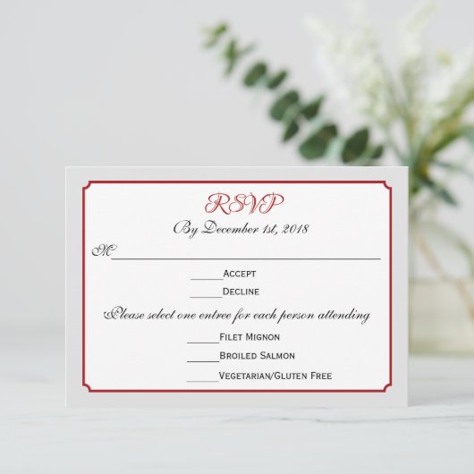 December Holiday Wedding RSVP Reactie met Menu (Staand voorkant)
