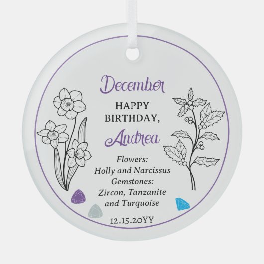 December Holly en Narcissus Verjaardag Keepsake Glas Ornament (Voorkant)
