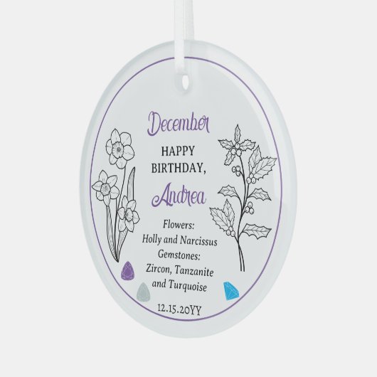 December Holly en Narcissus Verjaardag Keepsake Glas Ornament (Voorkant links)