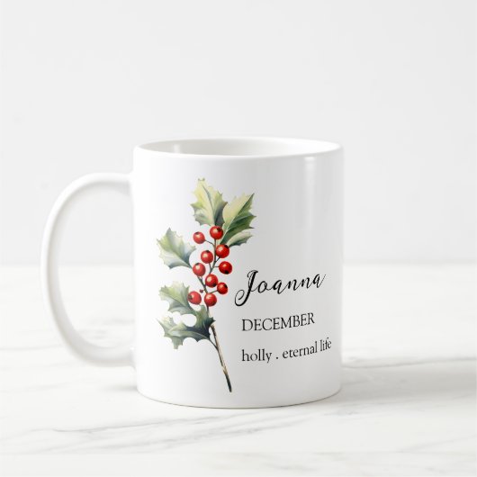 DECEMBER HOLLY GEBOORTE BLOEM MAAND NAAM CADEAU KOFFIEMOK (Links)
