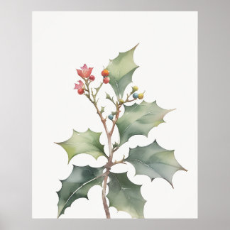 December Holly Geboorte Bloem Poster