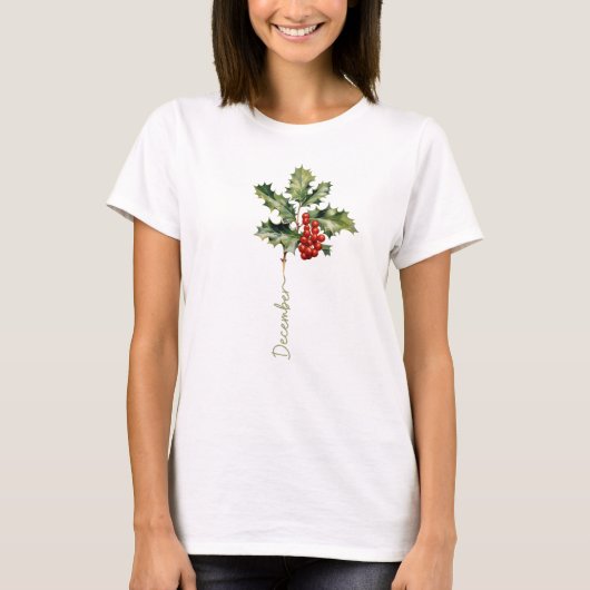 December Holly Geboortemaand Bloem T-shirt (Voorkant)