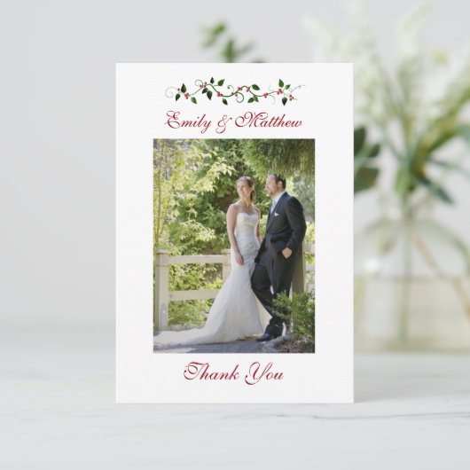 December Huwelijksfeest Dankjewel Plat Fotokaart Bedankkaart (Staand voorkant)