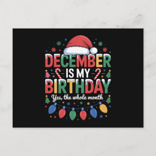 December Is Mijn Verjaardag Kerstmis Kerstman Hoed Feestdagenkaart
