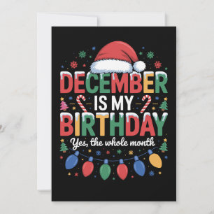 December Is Mijn Verjaardag Kerstmis Kerstman Hoed Kaart