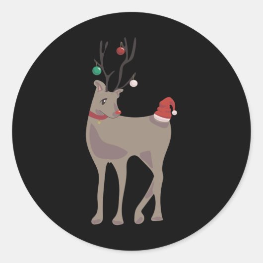[december] Kerst Rendier (12 Maand Kalender C Ronde Sticker (Voorkant)