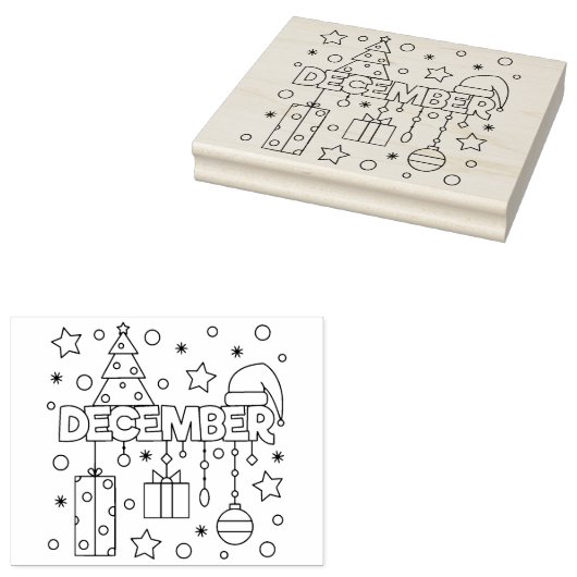 December Maand Kerstseizoen Kleurplaat Rubberstempel (Gestempeld)