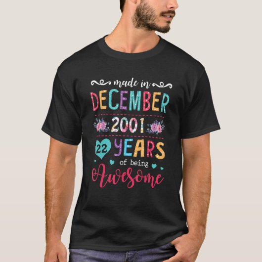 December Meisjes 2001 22e Verjaardag 2001 Jaar Oud T-shirt (Voorkant)