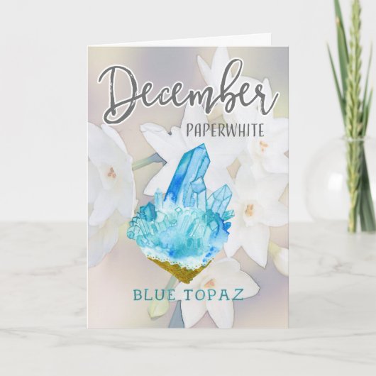December Paperwhite en Blue Topaz Verjaardag Kaart (Voorkant)