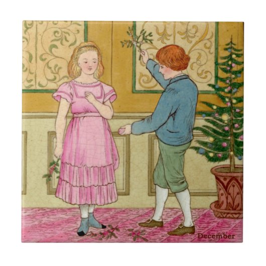 December Polychrome Wedgwood Antiek Repro Tegeltje (Voorkant)