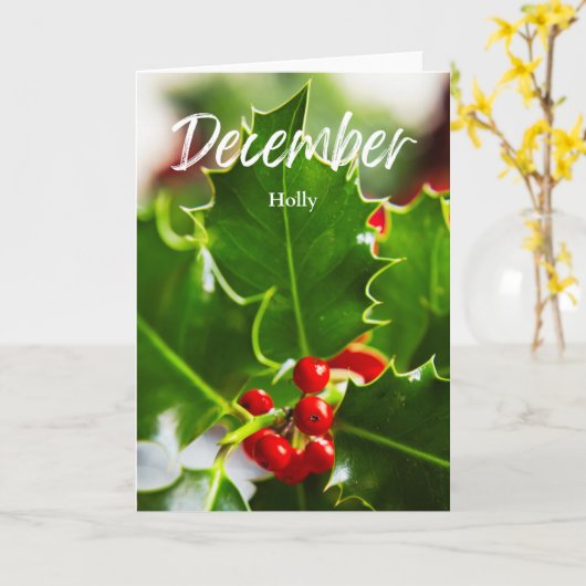 December Red Holly Geboortemaand Bloem Verjaardag Kaart (Gele Bloem)