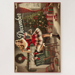December Retro Christmas Blonde Pin-Up Girl Jigsaw Legpuzzel