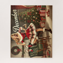 December Retro Christmas Blonde Pin-Up Girl Jigsaw Legpuzzel