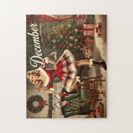 December Retro Christmas Blonde Pin-Up Girl Legpuzzel