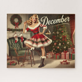 December Retro Kerstmis Blondine Pin-Up Meisje Puz Legpuzzel