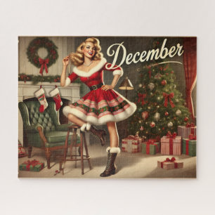 December Retro Kerstmis Blondine Pin-Up Meisje Puz Legpuzzel