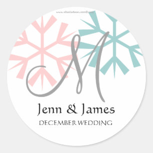 December Roze Blauw Sneeuwvlok Monogram M Seal Ronde Sticker