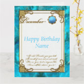December Turquoise Birthstone 8.5x11 Verjaardag Kaart (Gele Bloem)