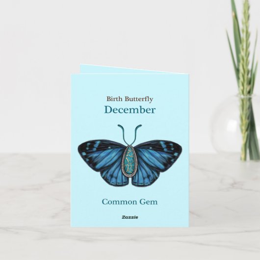 December Turquoise Common Gem Butterfly Art Kaart (Achterkant)