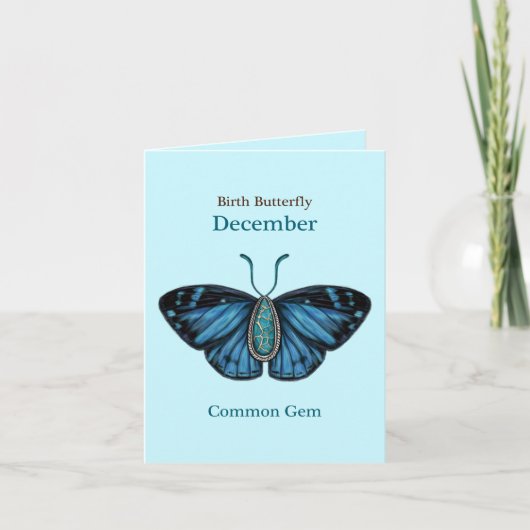 December Turquoise Common Gem Butterfly Art Kaart (Voorkant)