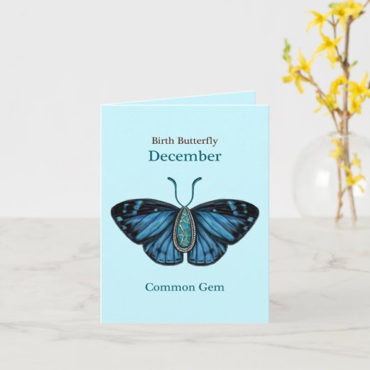 December Turquoise Common Gem Butterfly Art Kaart (Gele Bloem)