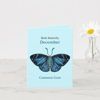 December Turquoise Common Gem Butterfly Art Kaart