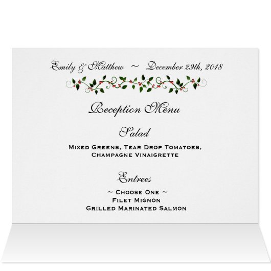 December Vakantie Trouwmenu en Tafelnummer (Binnen Horizontaal (Boven))