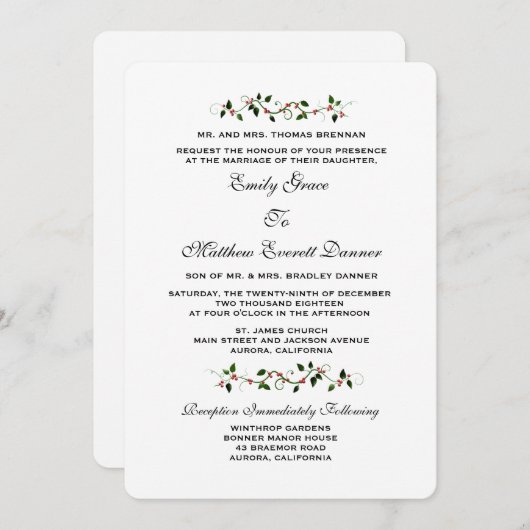 December Vakantie Winter bruiloft formele uitnodig Kaart (Voorkant / Achterkant)