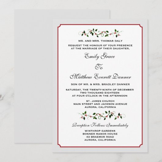 December Vakantie Winter formele bruiloft uitnodig Kaart (Voorkant / Achterkant)