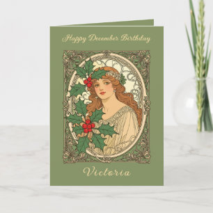 December Verjaardag Art Nouveau Hulst Bessen Kaart