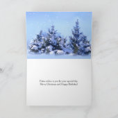 December Verjaardag, besneeuwde sparren en kerstba Feestdagen Kaart (Binnen)