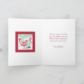 December verjaardag, dames rode schoenen in de sne feestdagen kaart (Binnen)