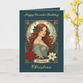 December Verjaardag Hulstbessen En Poinsettia Kaart (Gele Bloem)