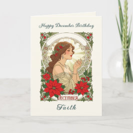 December Verjaardag Hulstbessen En Rode Poinsettia Kaart