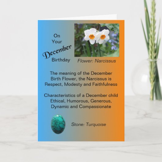 December Verjaardag Kaart - Narcissus en Turquoise (Voorkant)