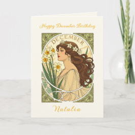 December Verjaardag Narcissus Art Nouveau Illustra Kaart