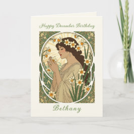 December Verjaardag Narcissus Art Nouveau Ontwerp Kaart