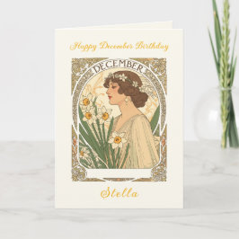 December Verjaardag Narcissus Illustratie Art Nouv Kaart