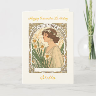 December Verjaardag Narcissus Illustratie Art Nouv Kaart
