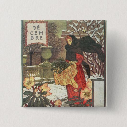 December Vierkante Button 5,1 Cm (Voorkant)