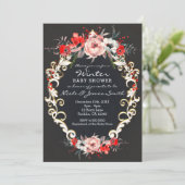 December Winter Baby shower Holly Berry Floral Kaart (Staand voorkant)