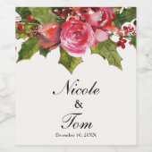 December Winter Bruiloft Holly Berry Bloemenwijn Wijn Etiket (Enkel label)