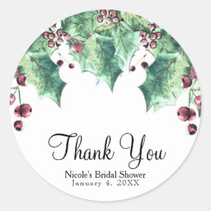 December Winter Bruiloft Holly Berry Vakantie Favo Ronde Sticker