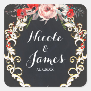 December Winter Huwelijk Hulstbes Bloemstuk Favori Vierkante Sticker