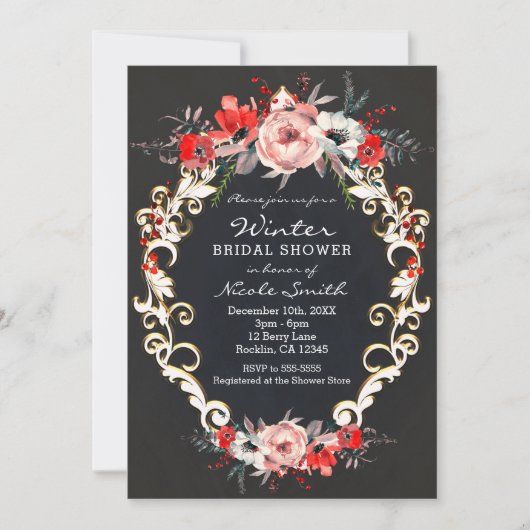 December Winter Vrijgezellenfeest Holly Berry Flor Kaart (Voorkant)