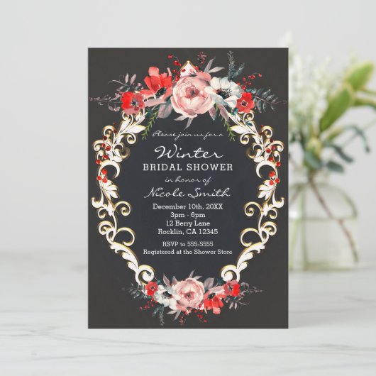 December Winter Vrijgezellenfeest Holly Berry Flor Kaart (Staand voorkant)